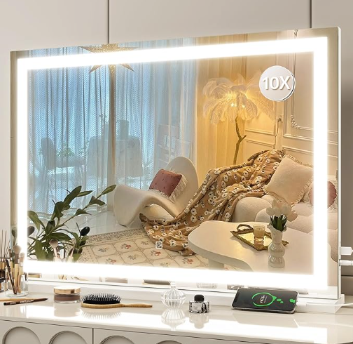 Hollywood Vanity Mirror – LED Makeup Mirror with Adjustable Brightness & 3 Color Lighting, Gold Frame