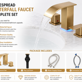Brushed Nickel 3-Hole Bathroom Faucet with LED Waterfall Spout – 8" Widespread Modern Vanity Sink Faucet, 2-Handle Touch Control