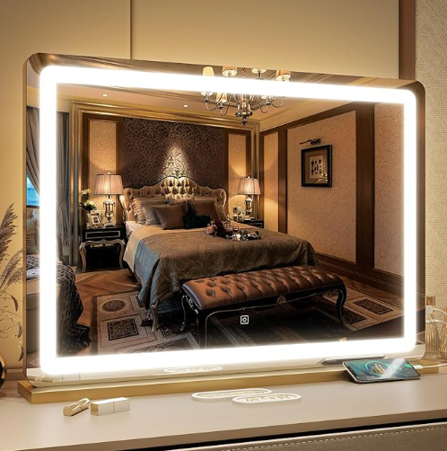 Hollywood Vanity Mirror – LED Makeup Mirror with Adjustable Brightness & 3 Color Lighting, Gold Frame