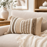 Boho Woven Pillow Cover – Decorative Lumbar Cushion for Bed, Sofa & Couch