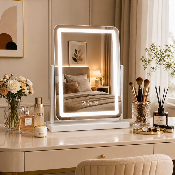 Hollywood Vanity Mirror with LED Lights – 18" x 13" Makeup Mirror with 3 Color Modes, Smart Touch Control & 360° Rotation