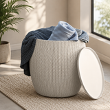 Modern Knit Pouf Ottoman Set – Textured Storage Tables with Versatile Indoor & Outdoor Design