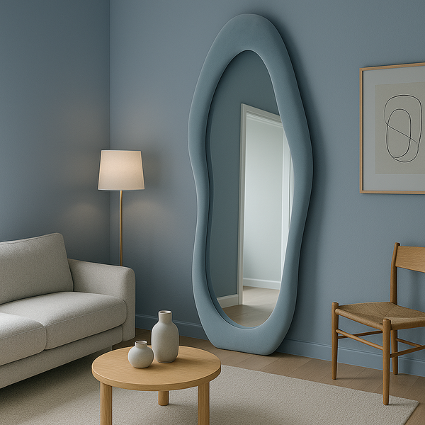 Full Length Irregular Flannel Wrapped Wooden Frame Floor Mirror