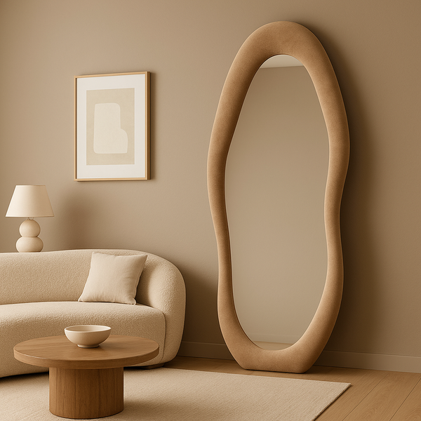 Full Length Irregular Flannel Wrapped Wooden Frame Floor Mirror