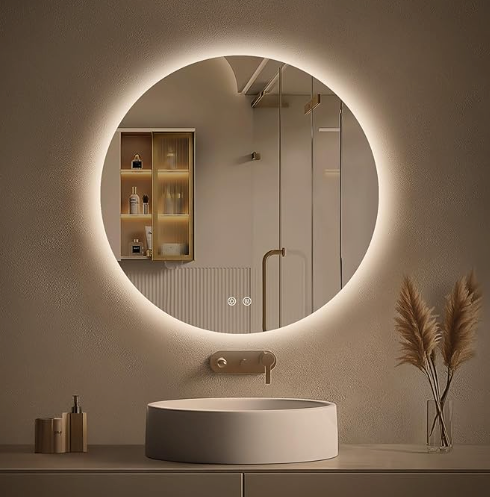 24" Round LED Bathroom Mirror – Backlit Anti-Fog Vanity Mirror with Stepless Dimming & 3 Color Lighting Modes