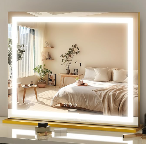 Hollywood Vanity Mirror – LED Makeup Mirror with Adjustable Brightness & 3 Color Lighting, Gold Frame