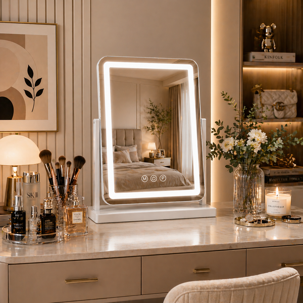 Hollywood Vanity Mirror with LED Lights – 18" x 13" Makeup Mirror with 3 Color Modes, Smart Touch Control & 360° Rotation
