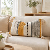 Boho Woven Pillow Cover – Decorative Lumbar Cushion for Bed, Sofa & Couch