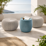 Modern Knit Pouf Ottoman Set – Textured Storage Tables with Versatile Indoor & Outdoor Design