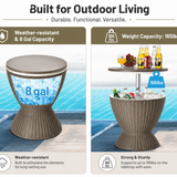 Outdoor Cooler Bar Table – All-Weather Rattan Patio Ice Bucket Table with Adjustable Height & Built-In Cooler