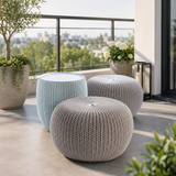Modern Knit Pouf Ottoman Set – Textured Storage Tables with Versatile Indoor & Outdoor Design