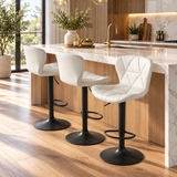 Modern Faux Leather Bar Stools – Adjustable Swivel Counter Chairs with Upholstered Seats & Supportive Backrests