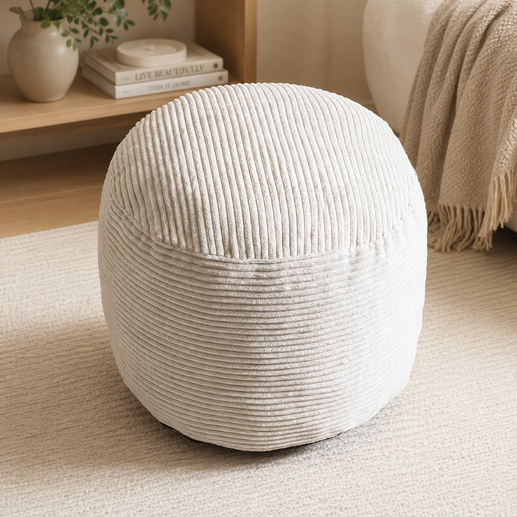 Modern Corduroy Pouf Ottoman – Plush Foot Stool with Foam Filling for Cozy Living Spaces