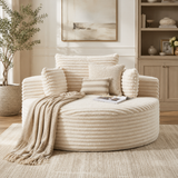 Modern Corduroy Round Chaise Lounge – Upholstered Deep Seat Cloud Chair with Oversized Floor Design