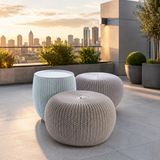 Modern Knit Pouf Ottoman Set – Textured Storage Tables with Versatile Indoor & Outdoor Design