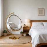 Designer Bubble Swing Chair with Gold Finished Stand, with Fluffy White Cushion