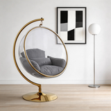 Designer Bubble Swing Chair with Gold Finished Stand, with Fluffy White Cushion