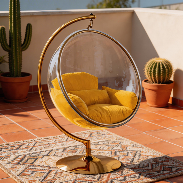 Designer Bubble Swing Chair with Gold Finished Stand