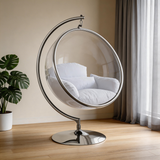 Designer Bubble Swing Chair with Gold Finished Stand, with Fluffy White Cushion
