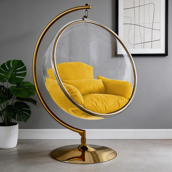 Designer Bubble Swing Chair with Gold Finished Stand