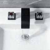 Polished Gold Waterfall Bathroom Sink Faucet, 3-Hole Widespread Deck Mount Faucet with Crystal Handles, Modern 2-Handle Lavatory Faucet for Vanity Sink