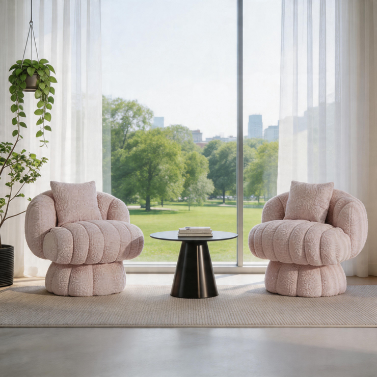 Mid-Century Modern Swivel Barrel Chair – 360° Rotating Velvet Accent Armchair, Wide Upholstered Cloud Lounge Chair for Living Room, Bedroom & Vanity