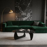 Modern Triangle Glass Coffee Table – Tempered Glass Top with Sculptural Wooden Base, Mid-Century Center Table for Living Room & Office