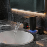 Brushed Nickel 3-Hole Bathroom Faucet with LED Waterfall Spout – 8" Widespread Modern Vanity Sink Faucet, 2-Handle Touch Control