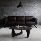 Modern Triangle Glass Coffee Table – Tempered Glass Top with Sculptural Wooden Base, Mid-Century Center Table for Living Room & Office