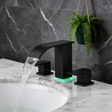 Brushed Nickel 3-Hole Bathroom Faucet with LED Waterfall Spout – 8" Widespread Modern Vanity Sink Faucet, 2-Handle Touch Control