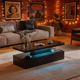 Modern High Gloss Coffee Table with LED Lighting – 2-Tier Rectangular Center Table with Storage, 40"/47" Living Room Table