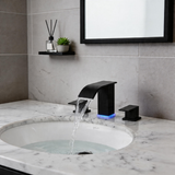 Brushed Nickel 3-Hole Bathroom Faucet with LED Waterfall Spout – 8" Widespread Modern Vanity Sink Faucet, 2-Handle Touch Control