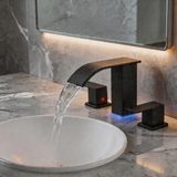 Brushed Nickel 3-Hole Bathroom Faucet with LED Waterfall Spout – 8" Widespread Modern Vanity Sink Faucet, 2-Handle Touch Control