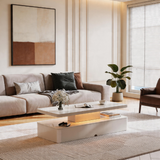 Modern High Gloss Coffee Table with LED Lighting – 2-Tier Rectangular Center Table with Storage, 40"/47" Living Room Table