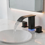 Brushed Nickel 3-Hole Bathroom Faucet with LED Waterfall Spout – 8" Widespread Modern Vanity Sink Faucet, 2-Handle Touch Control
