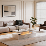 Modern High Gloss Coffee Table with LED Lighting – 2-Tier Rectangular Center Table with Storage, 40"/47" Living Room Table