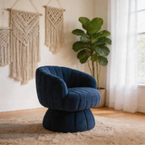 Mid-Century Modern Swivel Barrel Chair – 360° Rotating Velvet Accent Armchair, Wide Upholstered Cloud Lounge Chair for Living Room, Bedroom & Vanity