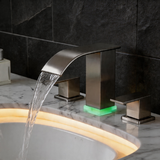 Brushed Nickel 3-Hole Bathroom Faucet with LED Waterfall Spout – 8" Widespread Modern Vanity Sink Faucet, 2-Handle Touch Control