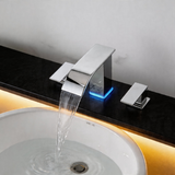 Brushed Nickel 3-Hole Bathroom Faucet with LED Waterfall Spout – 8" Widespread Modern Vanity Sink Faucet, 2-Handle Touch Control