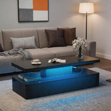 Modern High Gloss Coffee Table with LED Lighting – 2-Tier Rectangular Center Table with Storage, 40"/47" Living Room Table