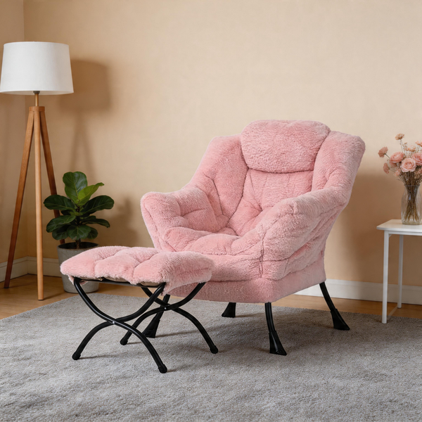 Modern Accent Chair with Ottoman, Lazy Chair with Footrest, Upholstered Reading Armchair with Side Pocket for Small Space Living Room Bedroom