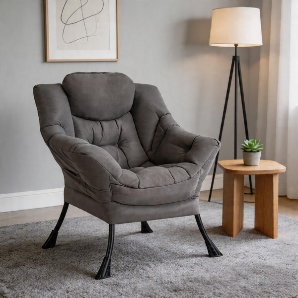 Modern Accent Chair with Ottoman, Lazy Chair with Footrest, Upholstered Reading Armchair with Side Pocket for Small Space Living Room Bedroom