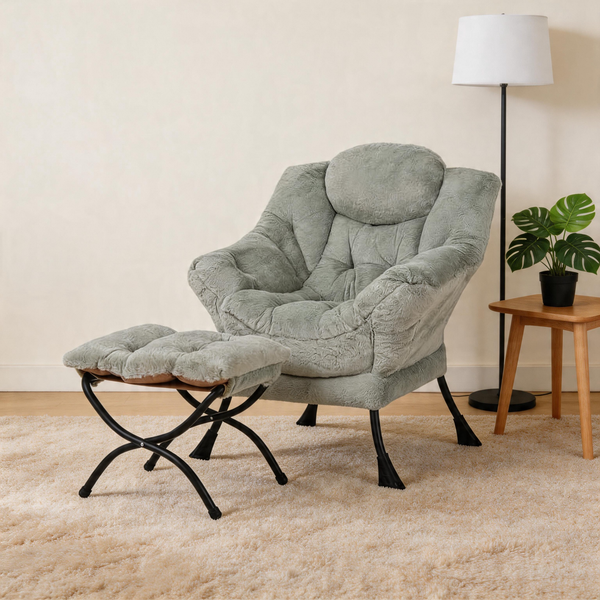 Modern Accent Chair with Ottoman, Lazy Chair with Footrest, Upholstered Reading Armchair with Side Pocket for Small Space Living Room Bedroom