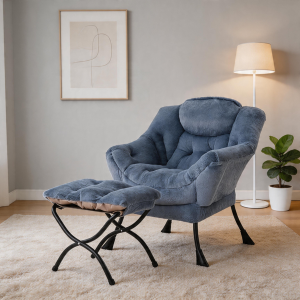 Modern Accent Chair with Ottoman, Lazy Chair with Footrest, Upholstered Reading Armchair with Side Pocket for Small Space Living Room Bedroom