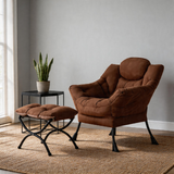 Modern Accent Chair with Ottoman, Lazy Chair with Footrest, Upholstered Reading Armchair with Side Pocket for Small Space Living Room Bedroom