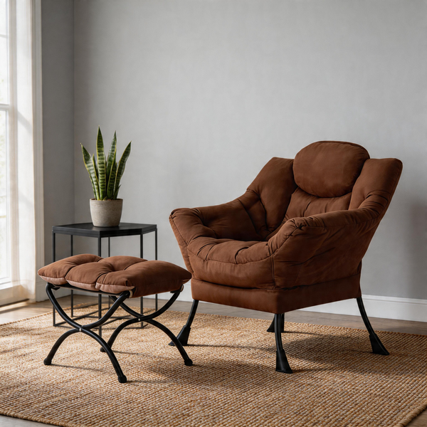 Modern Accent Chair with Ottoman, Lazy Chair with Footrest, Upholstered Reading Armchair with Side Pocket for Small Space Living Room Bedroom