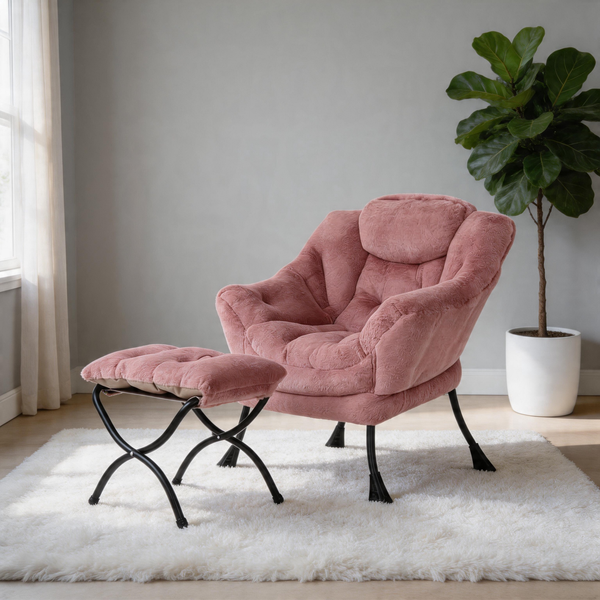 Modern Accent Chair with Ottoman, Lazy Chair with Footrest, Upholstered Reading Armchair with Side Pocket for Small Space Living Room Bedroom