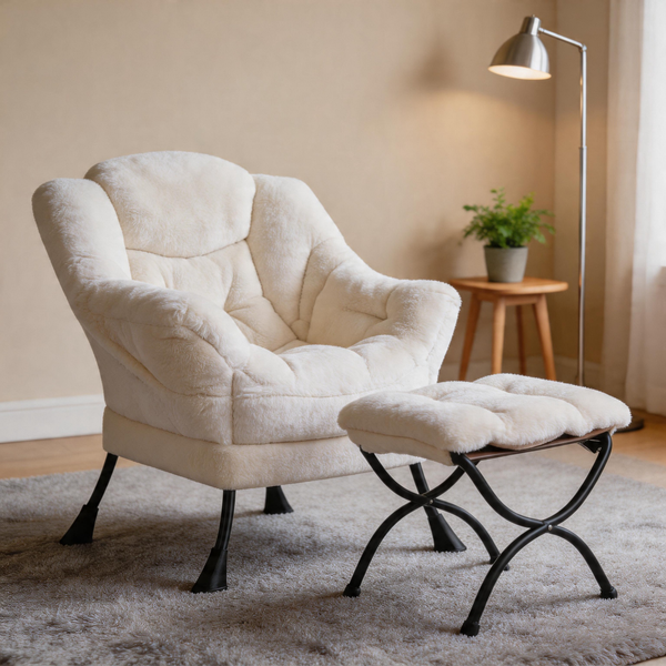 Modern Accent Chair with Ottoman, Lazy Chair with Footrest, Upholstered Reading Armchair with Side Pocket for Small Space Living Room Bedroom