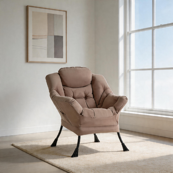 Modern Accent Chair with Ottoman, Lazy Chair with Footrest, Upholstered Reading Armchair with Side Pocket for Small Space Living Room Bedroom