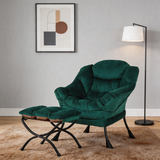 Modern Accent Chair with Ottoman, Lazy Chair with Footrest, Upholstered Reading Armchair with Side Pocket for Small Space Living Room Bedroom